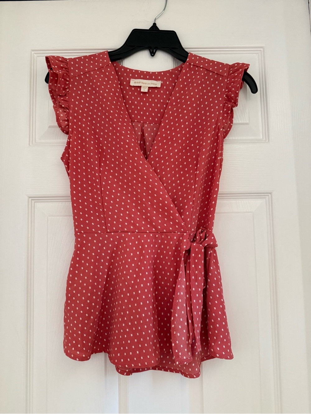 Monteau Red Polka Dot Wrap Peplum Dress